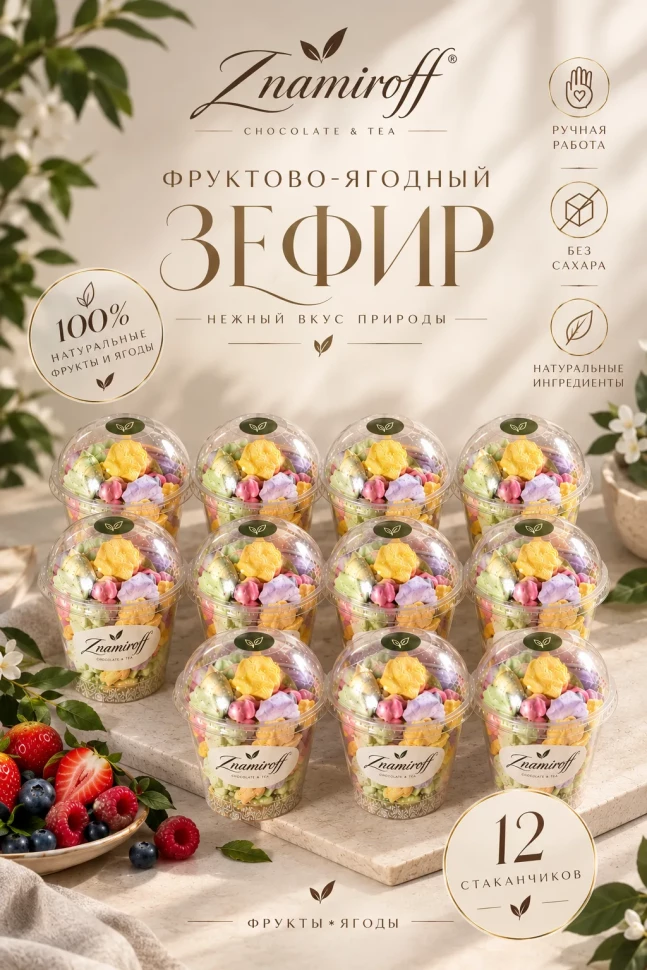  Зефир в стаканчиках без сахара(коробка 12шт по 100гр) в Гатчине