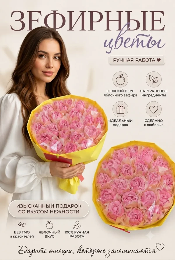 №1 Букет Зефирный Размер XL розовый,350г в Гатчине